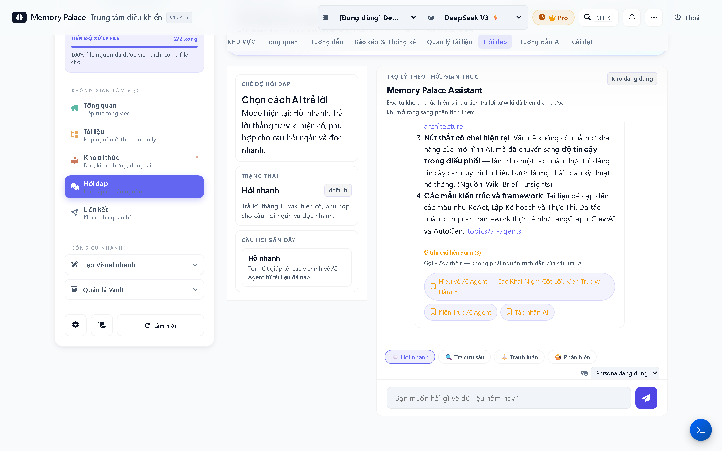 AI chat interface grounded in your ingested sources
