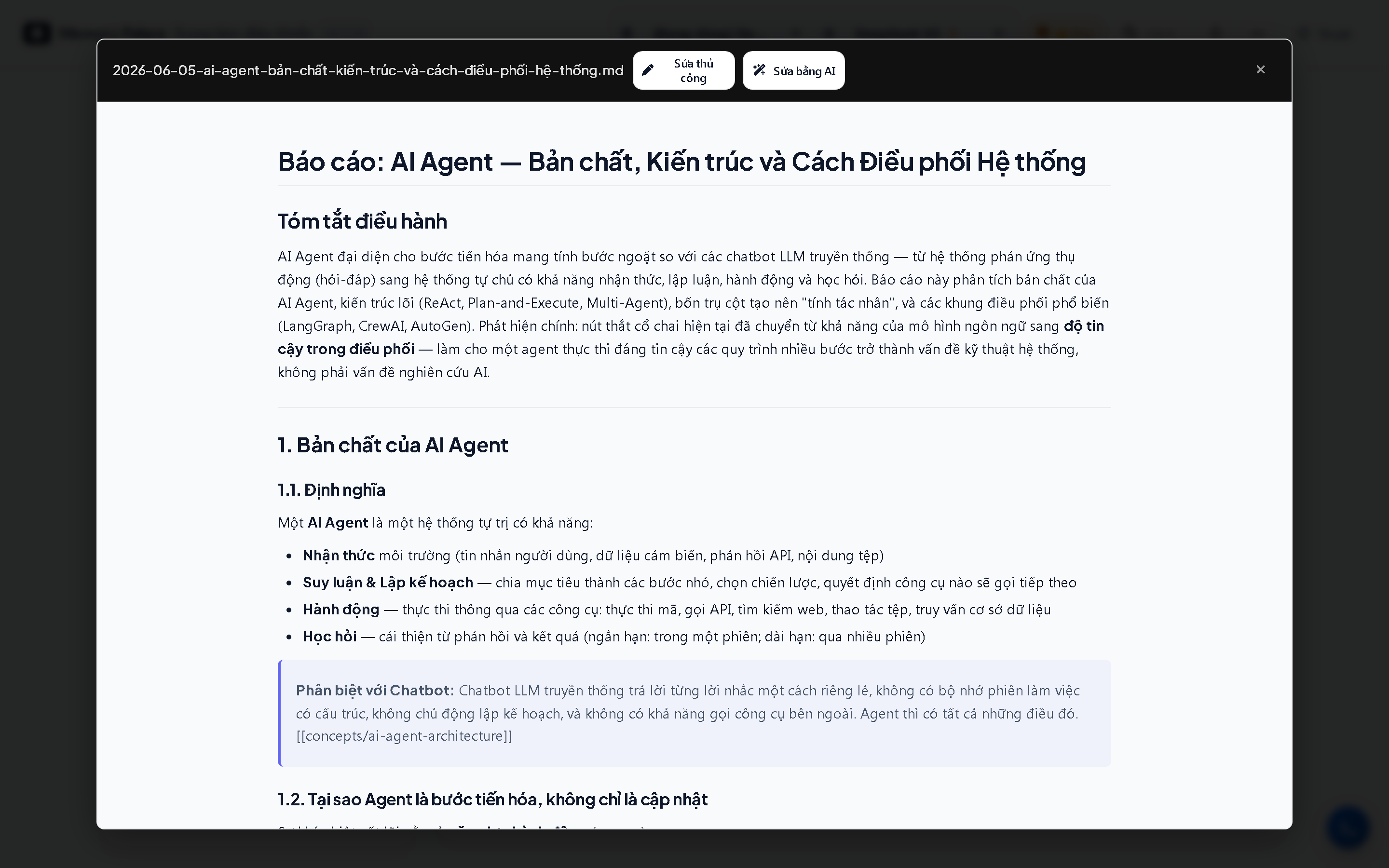 Auto-generated analysis report in Markdown format inside Memory Palace